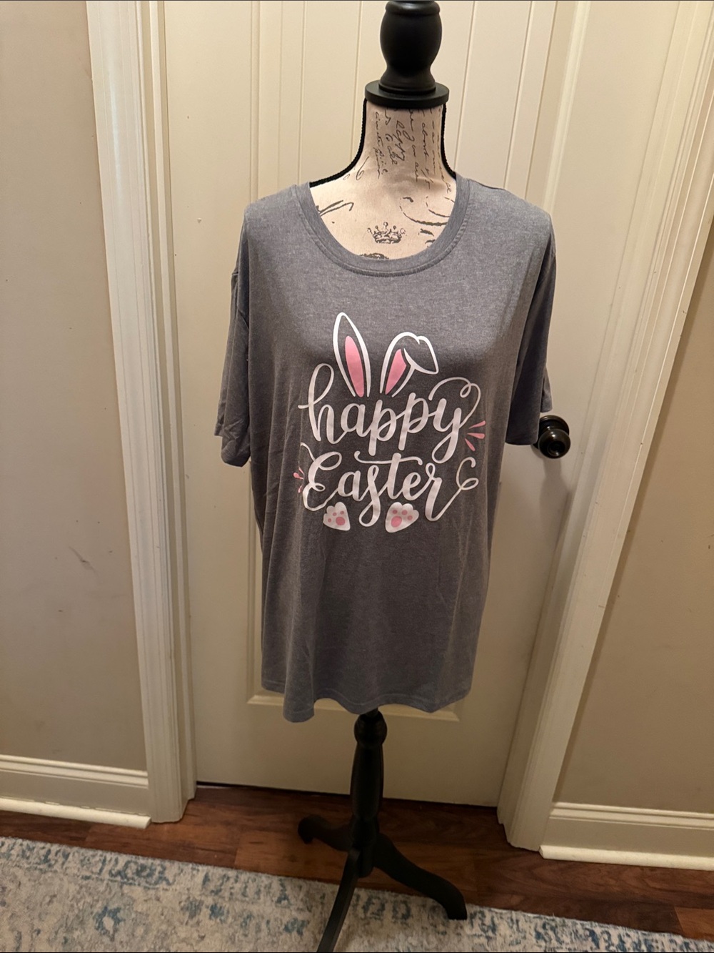 Happy Easter Graphic Tee - Gray with Pink Accents